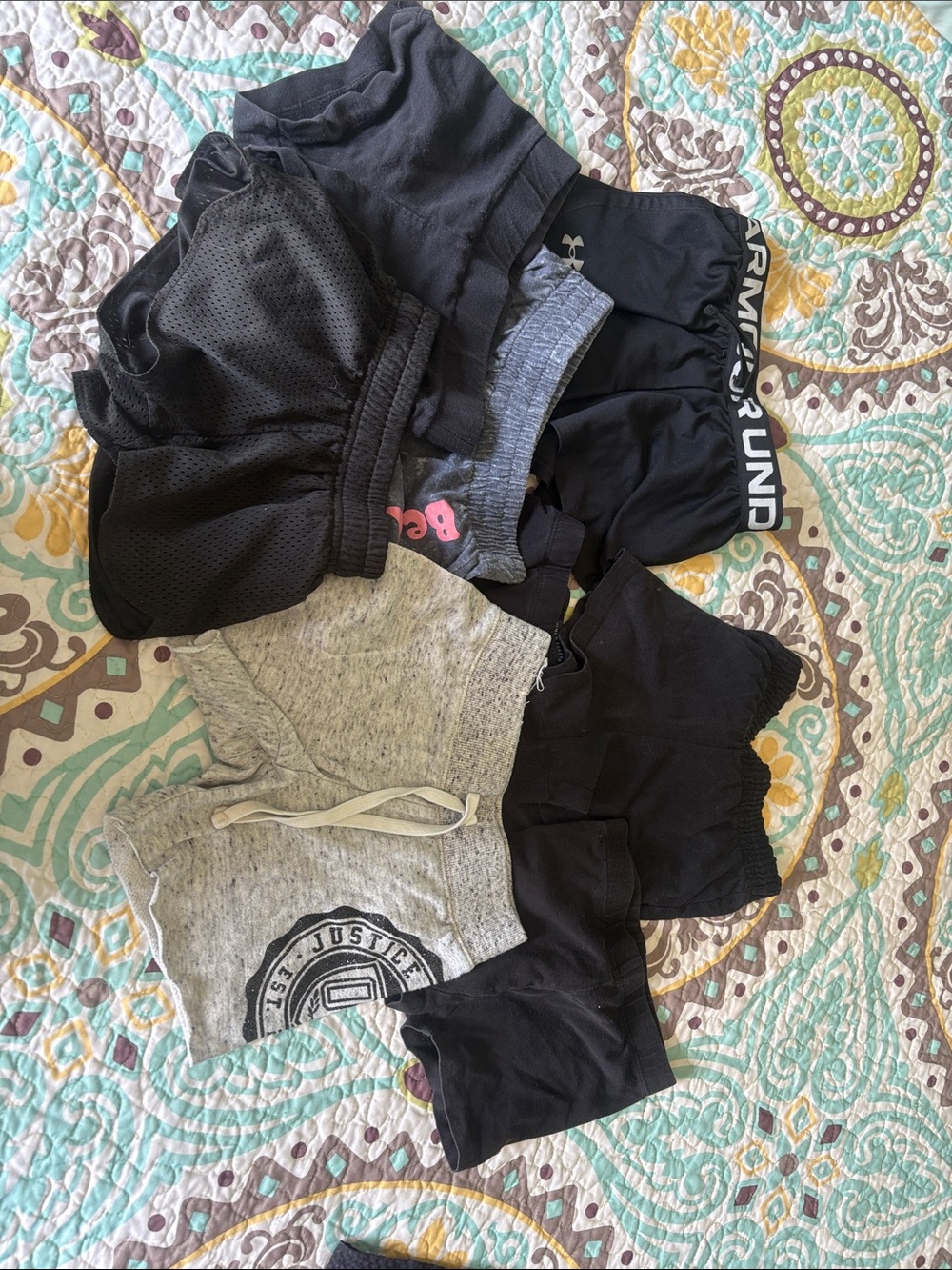 8 Pair Girls Black and Gray Shorts Bundle